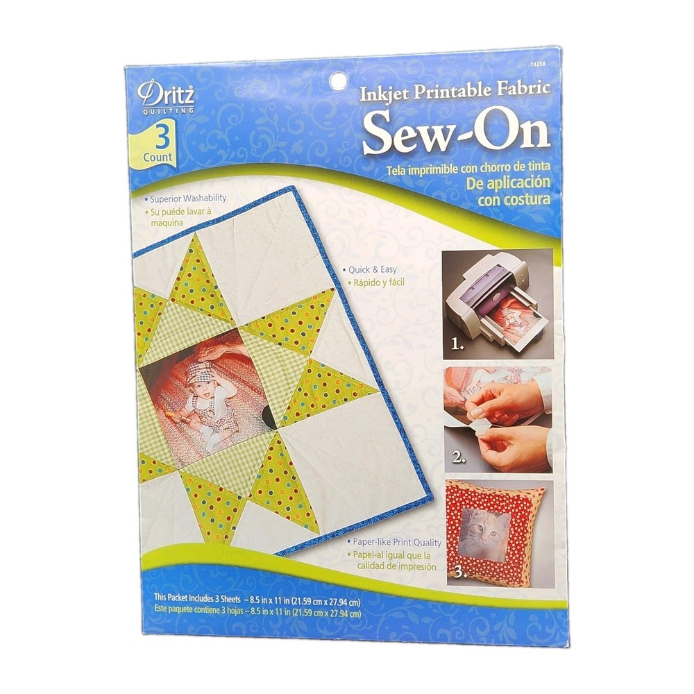 Dritz Printed Treasures Inkjet 3 Printable Fabric Sheets Cotton Quilting