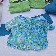 Vintage Fabric Scrap LOT Lime Green Wool Blue Mid Century Mod Aunt Leo D5