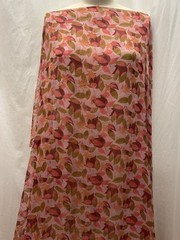 100% Silk Chiffon Autumn Fall Leaf Red Brown Orange Green Fabric By The Yard 56″