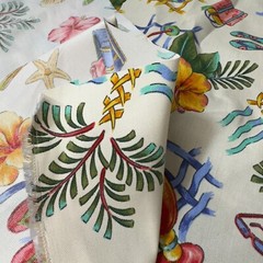 RICHLOOM Fabric Cotton Canvas 36″x36″ White Beach Color Flip Flops Flowers