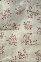 Vintage Marcus Bros FAYE LIVERMAN BURGOS Children, Cats Red & White Fabric BTY