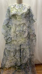 100% Silk Organza Print Abstract Floral Blue Sage Green Fabric By The Yard 44″W
