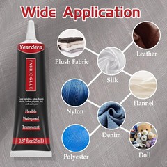 Fabric Glue, Permanent, Clear, Washable Adhesive for Clothing, Patches, Leather,