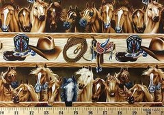 Cowboy Western Fabric Horse Ranch Saddle Boots Rope Equine Old West Cotton t4/27