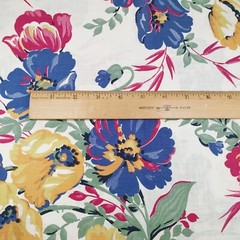 Vintage Feed Sack Fabric with Red Blue & Yellow Flowers 1 Yd & 33″ Long 35″ Wide