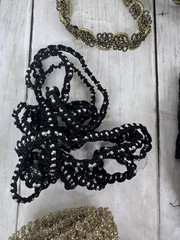 Trim Lot 5+ Yards Beaded Dangle Black Stretch Beaded Gold Black Craft Sew