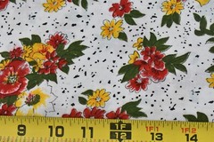 By 1/2 Yd, Vintage, Bright Red Gold & Green Floral on White Quilt Cotton, P92