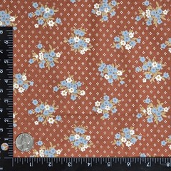 VTG Nosegays On Birdseye Blue White On Rust Debut Designs Cotton Fabric 2.7 YDS