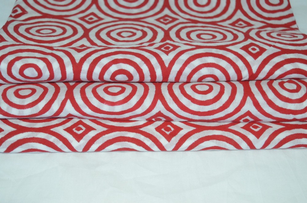 NO TARRIF CHARGES 100%✅ZK_264 Hand Block Circle Print 100%Cotton 5 Yard Fabric