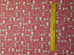 THREAD SCISSORS SEWING ITEMS BURGUNDY COTTON FABRIC FQ