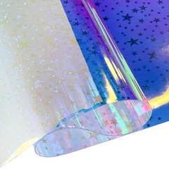 12 Gauge Clear Jelly TPU Fabric Iridescent Glitter Stars 16×53 Inch Blue Craft