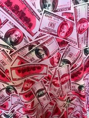 PINK MONEY ONE HUNDRED DOLLAR PATTERN STRETCH SPANDEX FABRIC BY THE YARD