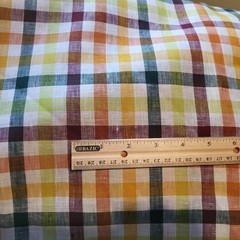 Linen Fabric; cheery bright check pattern, multi-color; 57″ wide; many uses!