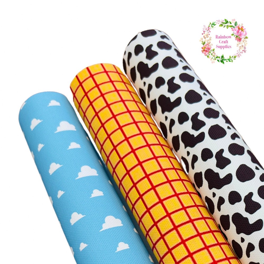 OFFER PACK 3 Cowboy themed printed Canvas Fabric For Hair Bows A4 Toy Story