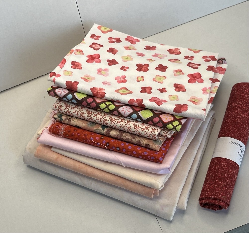 Quilt Fabric Lot of Pinks/Peach Tones 1 lb 4oz Different Size Pieces Cottons