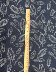 Panache White Feathers Navy Blue Cotton Canvas Fabric BTY #41