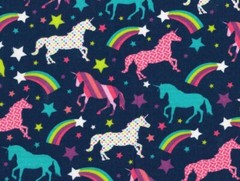 FAT QUARTER UNICORNS & STARS FABRIC RAINBOWS UNICORN FUN NOVELTY COTTON FQ
