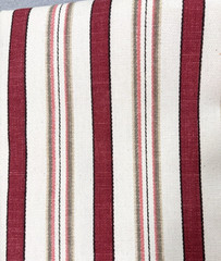 WAVERLY – GENERAL STORE TICKING STRIPES, 55″ x 43″ Burgundy tan upholstery