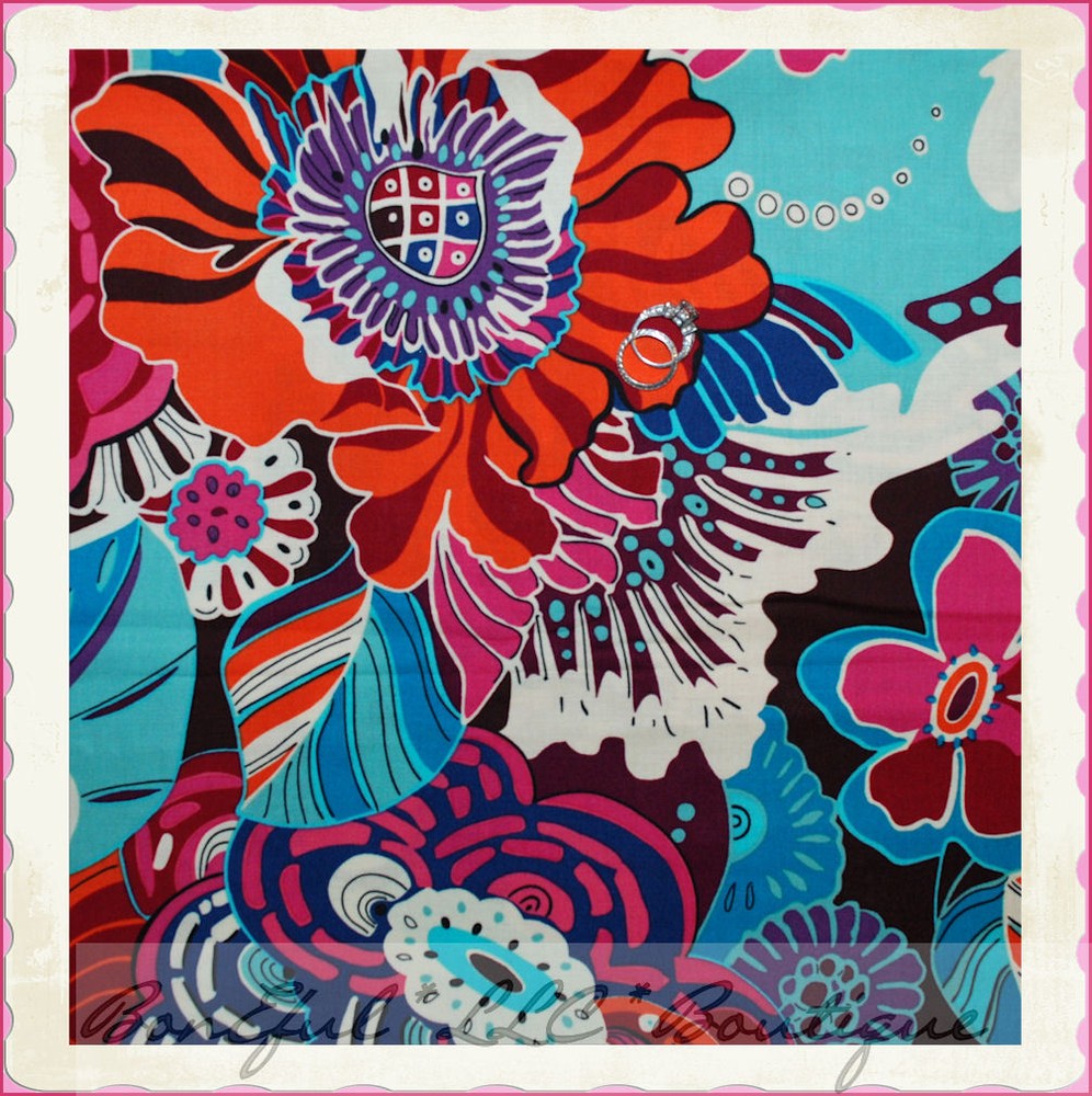 BonEful Fabric FQ Cotton Quilt Barcelona Spain VTG Spanish Flower Rainbow Bright