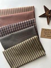 5 BLUE RED Plaid and Stripe Homespun Fat Quarters 100% Cotton
