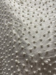 100% Silk Hand-Beaded Pearls Densely Scattered on White Fabric by the Yard 44″