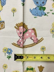 Vtg Nursery Animals Fabric 48 L x 36 W Cat Horse Bunny Lamb Bear Elephant Doll