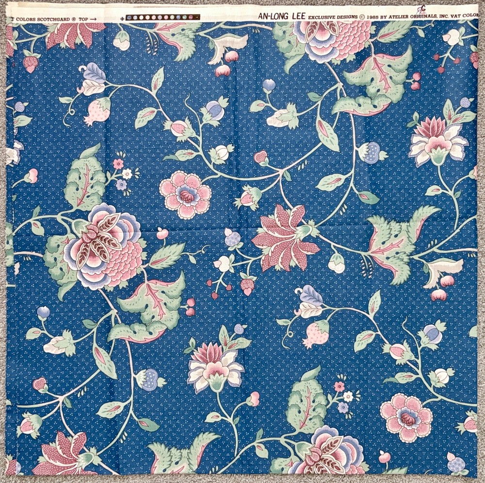 3 Yds Vintage Atelier Originals An-Long Lee Blue Jacobean Upholstery Fabric