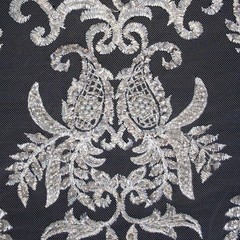 Designer silver embroider beaded and sequin lace fabric Remnant Made in Italy