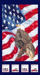 24″ X 44″ Panel American Flags Eagles USA Freedom Cotton Fabric Panel D302.75