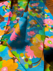 Vintage Retro VIP Fabric Pink Blue Green Mod Floral Semi Sheer 2 Panels 44×58”