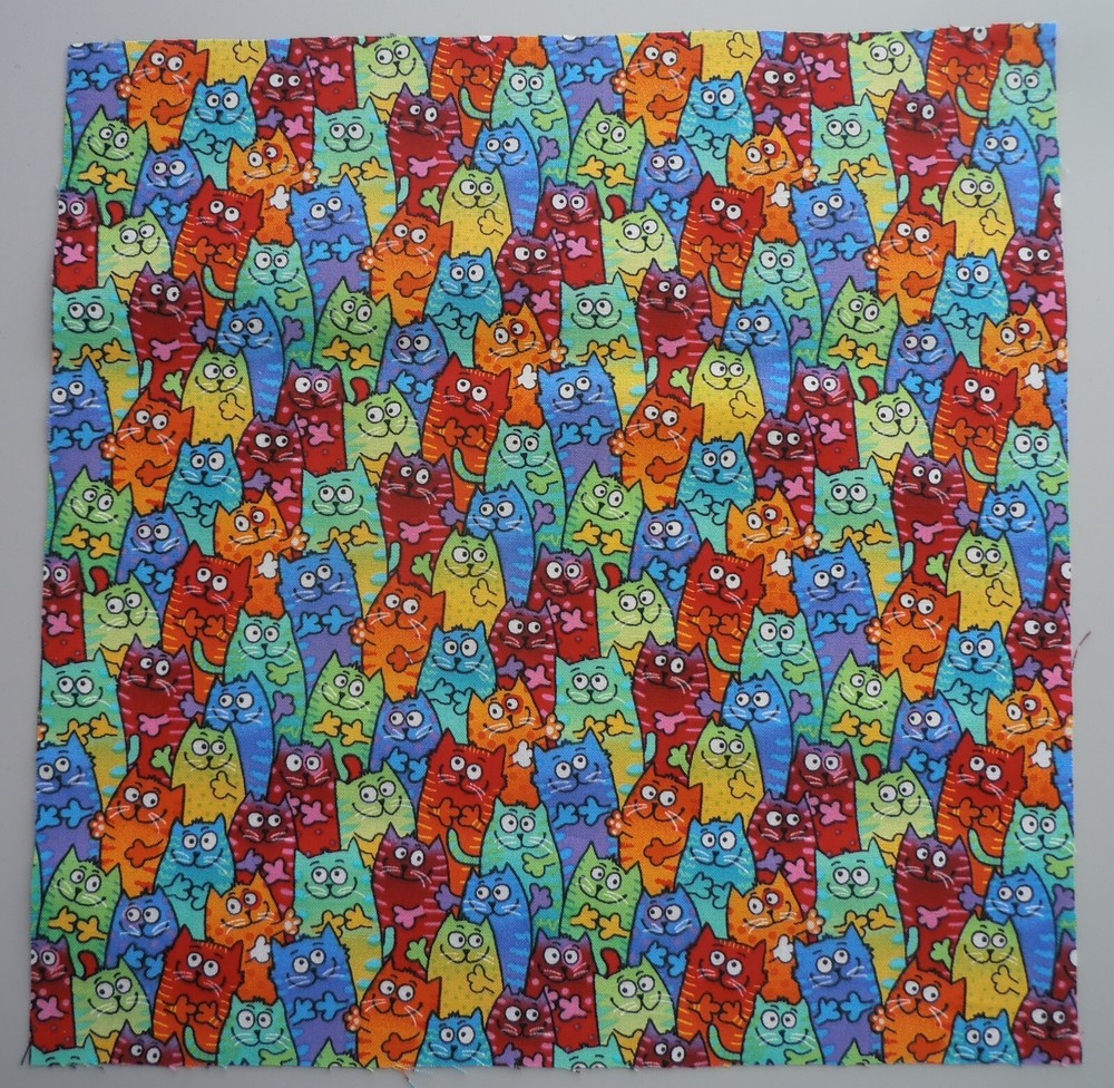 Cotton Fabric Waving Multi Colors Smiling Cats 1 Piece 10 5/8″ L x 10 1/2 W
