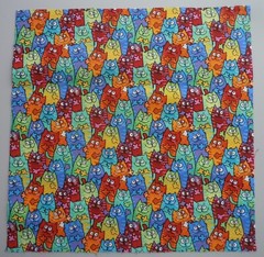 Cotton Fabric Waving Multi Colors Smiling Cats 1 Piece 10 5/8″ L x 10 1/2 W