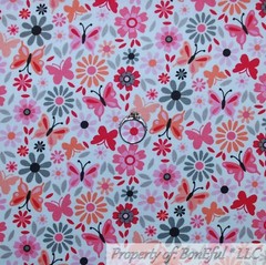 BonEful FABRIC FQ Cotton Quilt White Pink Gray Orange Flower Butterfly Bird Girl
