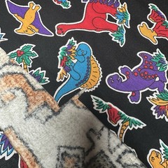 Vintage 80s Colorful Dinosaurs Print Fabric Approx. 60” x 18”