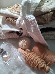 Neutral Needlework Slow Stitch Bundle Vintage Fabric Embroidery Lace Craft Sew
