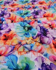 1M X 1.50M Cotton Jersey Watercolour Flowers
