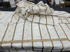 100% SILK TAFFETA STRIPE EMBROIDERED DRAPERY DECOR Sold By The Yd Ivory /gold
