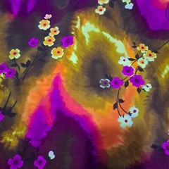 Vintage Honolulu Mia Designs Cotton Blend Fabric 1 Yd X 44″ Flames Floral Tiki