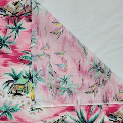 Pink Tropical Island Beach Fabric Palm Tree Hawaii Cabana Sailboat Green 57×64