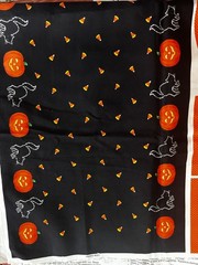 Cranston Cut and Sew Jack O Lantern Basket Fabric Panel Black Cat Table Runner