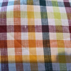 Linen Fabric; cheery bright check pattern, multi-color; 57″ wide; many uses!