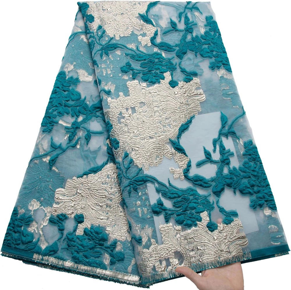 African Lace Fabric 5 Yards, French Leaves Embroidery Mesh Lace Fabric with Seq