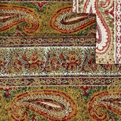 Vintage Style Paisley Floral Metallic Gold Iridescent Fabric Remnant 17×36