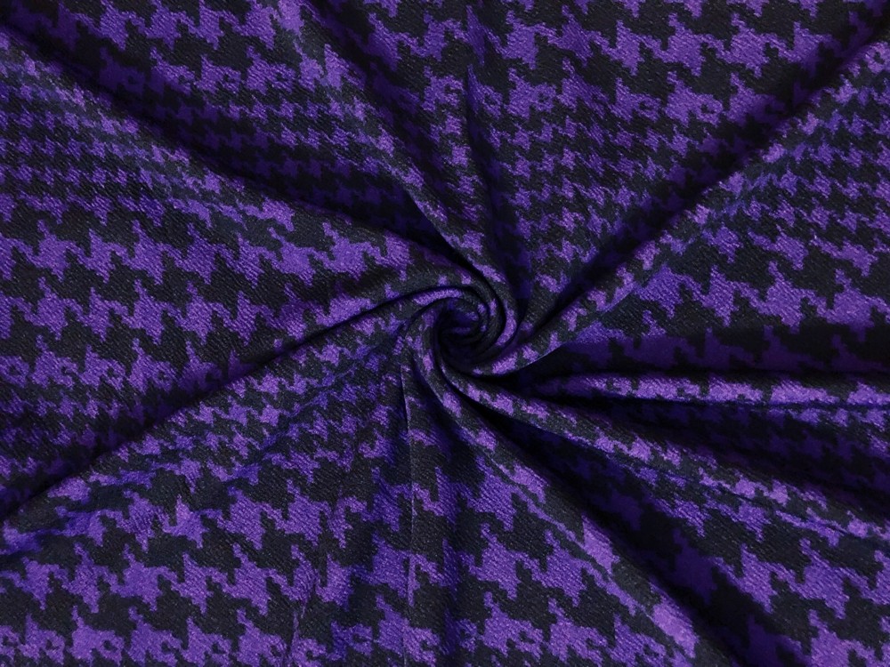 Liverpool Fabric-Black Eggplant Double Size Houndstooth-LVPR356-Sold by the Yard