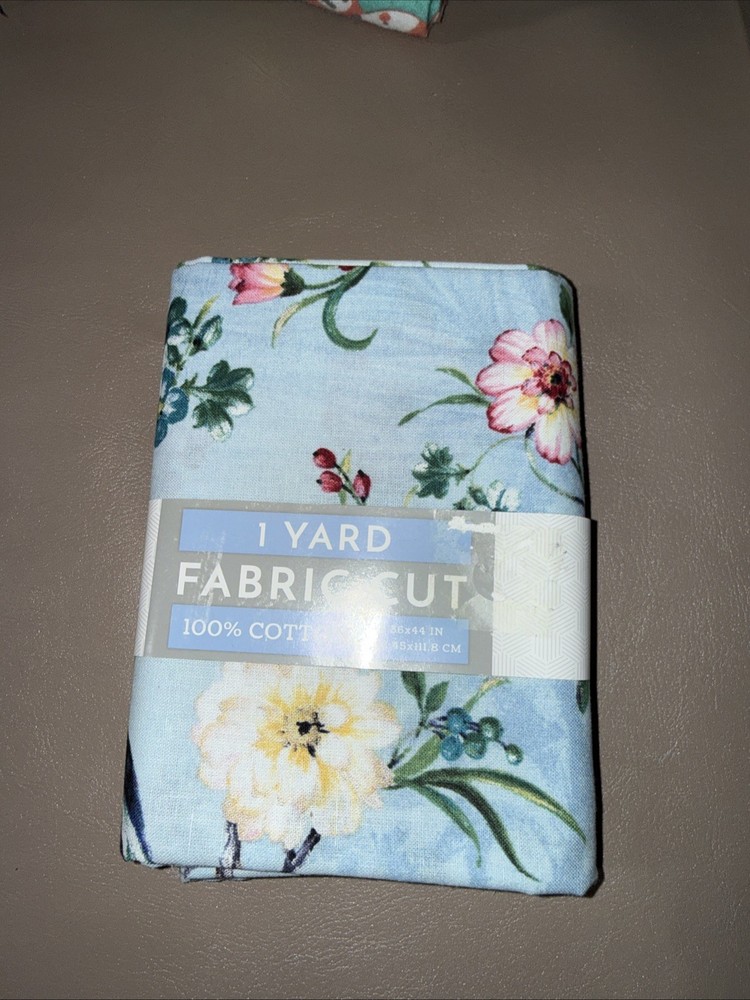 David Textiles 100% Cotton Fabric 36 x 44 In Flowers with Peacock On Blue New