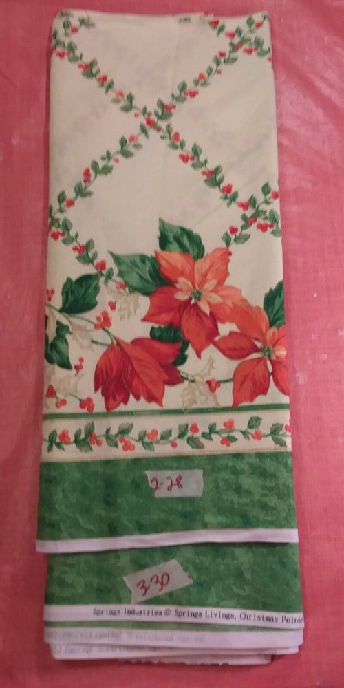 Christmas Poinsettia Border Cotton Fabric by Springs (great for tree skirts)
