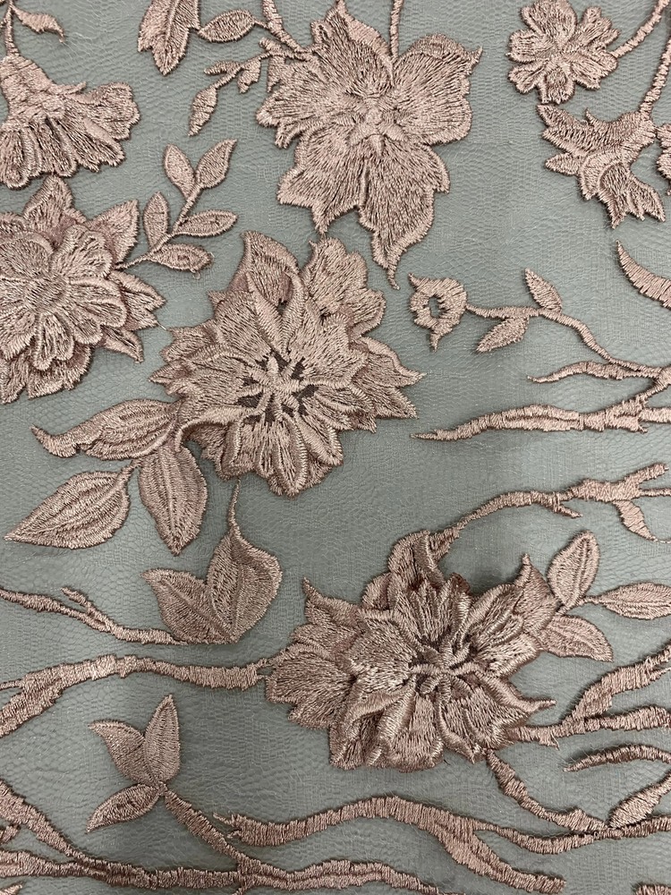 Nina DARK MAUVE Polyester 3-D Floral Embroidery on Mesh Lace Fabric by the Yard