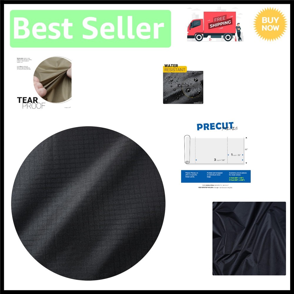 40D Black Ripstop Nylon Fabric 1-Yard: Ultra-Light, Water-Resistant & Tear-Proof
