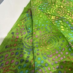 Bright Green Batik Fabric Quilting Cotton Multi Color Swirls 22″ X 42″