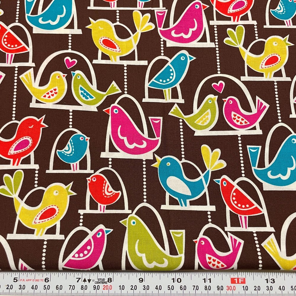 Michael Miller Bird Swing Brown Cotton Fabric Remnant 10″ x 43″
